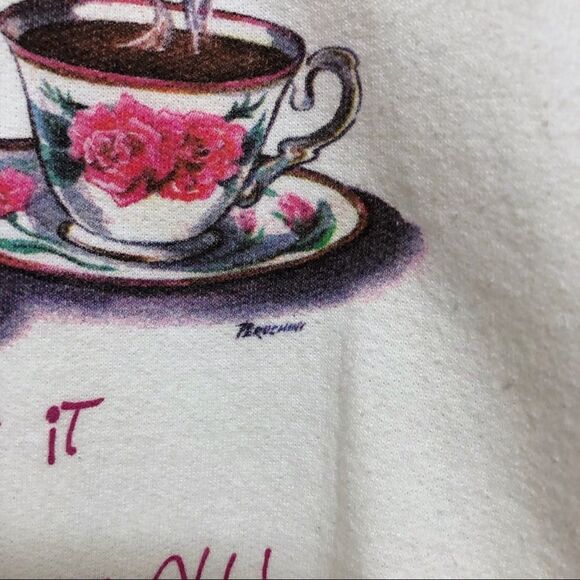 VTG Hanes White Crewneck Graphic Friends Quote Pullover Sweater 1996 Y2K Size L - Picture 4 of 5